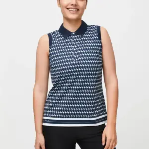 Röhnisch Deni Sleeveless Poloshirt - Flamingo Aop Navy